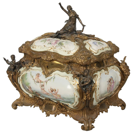 Ornate .900 silver centerpiece with .900 silver liner and accompanying miniature. Stephenson's Auctioneers image.